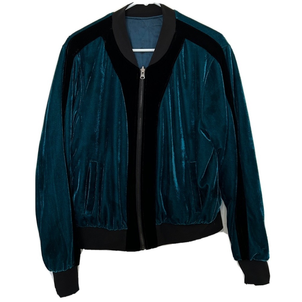 Pam & Gela Women’s Full-Zip Bomber Jacket Quilted Velour Aqua Teal Soft Light - Picture 4 of 8